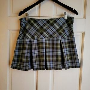 Blue, green and black plaid mini, school girl skirt, medium